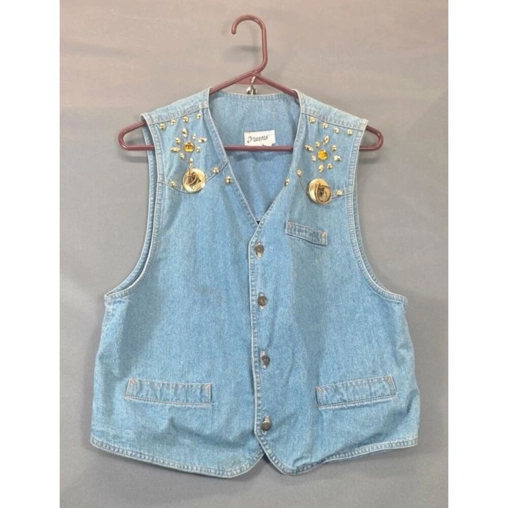 Vintage 90s Y2K Dreams Studded Denim Western Vest - Size M